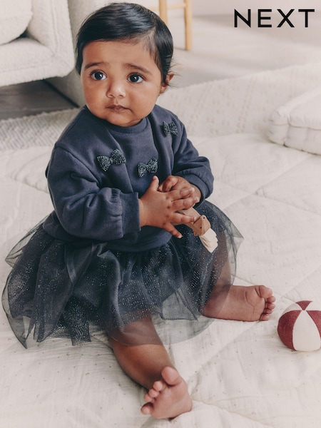Grey Sparkle Baby Twofer Mesh Dress (0mths-2yrs) (AN7940) | £16 - £18