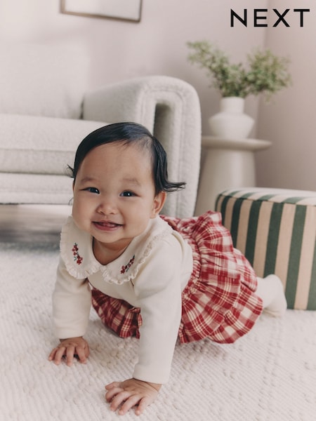 Red Check Long Sleeve Bodysuit, Bubble Skirt and Tights Baby 3 Piece Set (0mths-2yrs) (AN7945) | £23 - £25