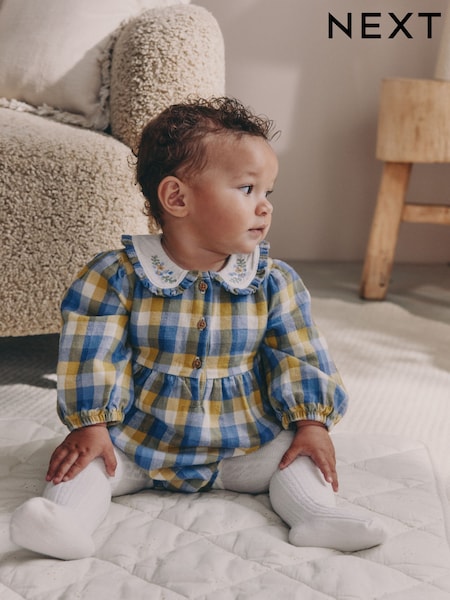 Green/Yellow Gingham Baby Bloomer Rompers with Tights Set 2 Piece (0mths-3yrs) (AN7957) | £18 - £20