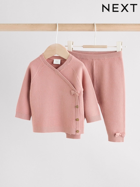 Pink Baby Knitted Wrap Jumper and Leggings 2 Piece Set (0mths-2yrs) (AN7962) | £16 - £18