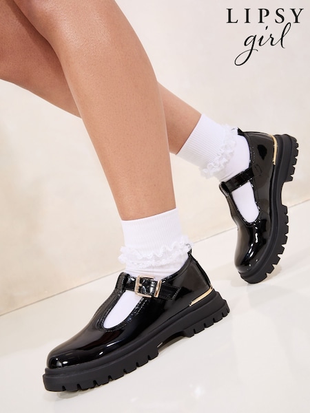 Lipsy Black Faux Leather Chunky Patent Dolly School Shoes (AN8076) | £29 - £33