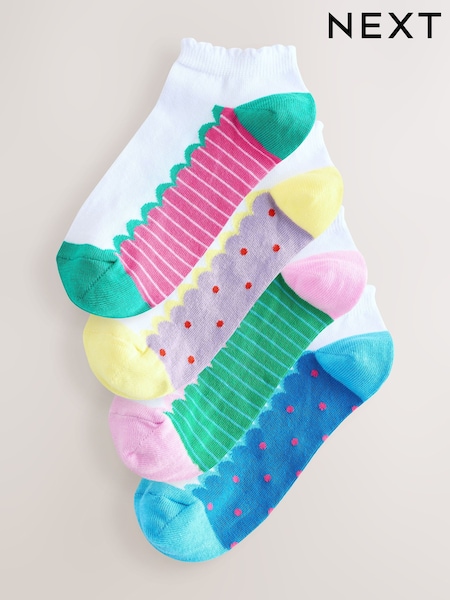 White/Bright Scallop Footbed Trainers Socks 4 Pack (AN8137) | £9