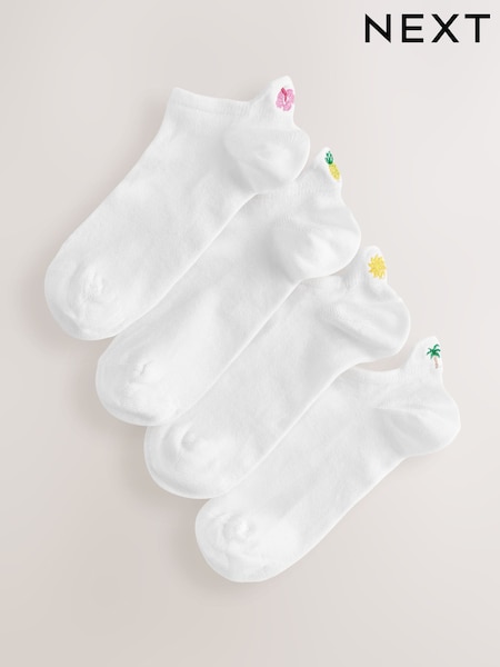 Tropical Embroidered Motif Trainers Socks 4 Pack (AN8144) | £10