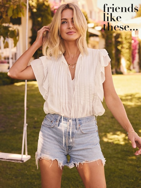 Friends Like These Cream Short Sleeve Millie Mackintosh Tie Front Pleated Blouse (AN8587) | £0