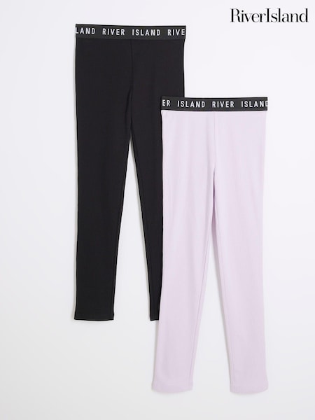 River Island Purple Girls Waistband Leggings 2 Pack (AN8625) | £14