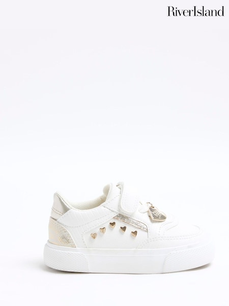River Island White Girls Heart Studded Trainers (AN8630) | £18