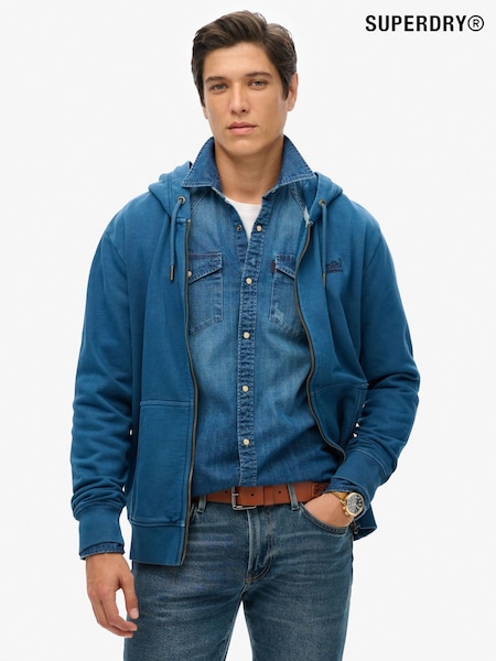 Superdry Dark Blue Essential Logo Washed 100% Cotton Zip Hoodie (AN8641) | £60
