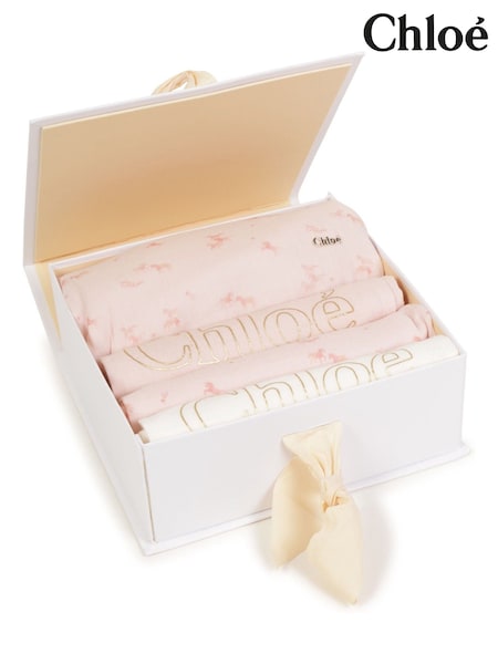 Chloé Baby Pink Newborn Muslin 100% Cotton Gift Set with Giftbox (AN8702) | £170