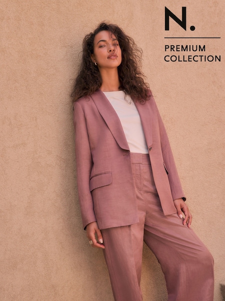 Pink N.Premium Single Breasted Satin Blazer with Linen (AN8704) | £95