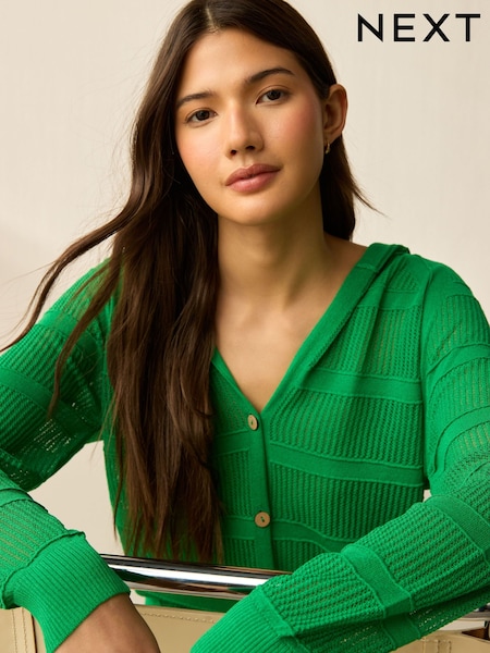 Green Bright Lightweight Mesh Stitch Hooded Cardigan (AN8728) | £30