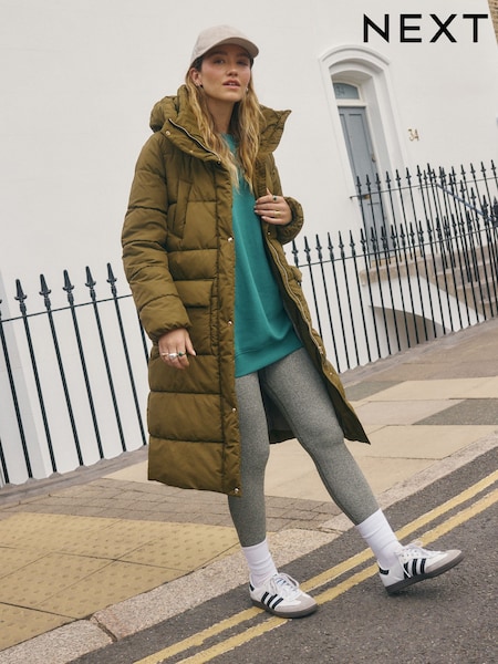 Khaki Green Shower Resistant Padded Hooded Coat (AN8741) | £65