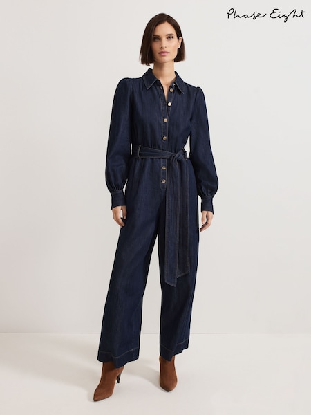 Phase Eight Blue Gemma Denim Collared Jumpsuit (AN8754) | £139