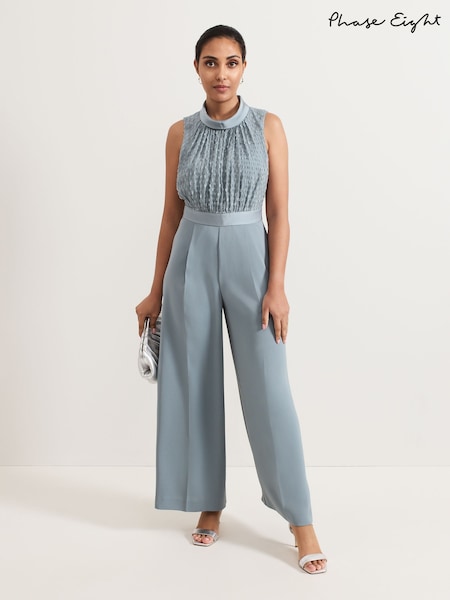 Phase Eight Blue Petite Eliza Textured Bodice Wide Leg Jumpsuit (AN8770) | £139