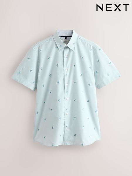 Green Bengal Flamingo Conversational Fruit Print Stripe Easy Iron Oxford Shirt (AN8935) | £30