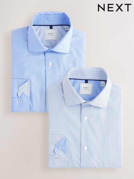 Blue Texture/Stripe Regular Fit Single Cuff Easy Care Smart Shirts 2 Pack (AN9025) | £42