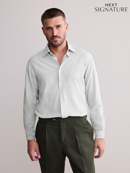 Light Grey Check Slim Fit Signature Premium Textured Shirt (AN9052) | £44