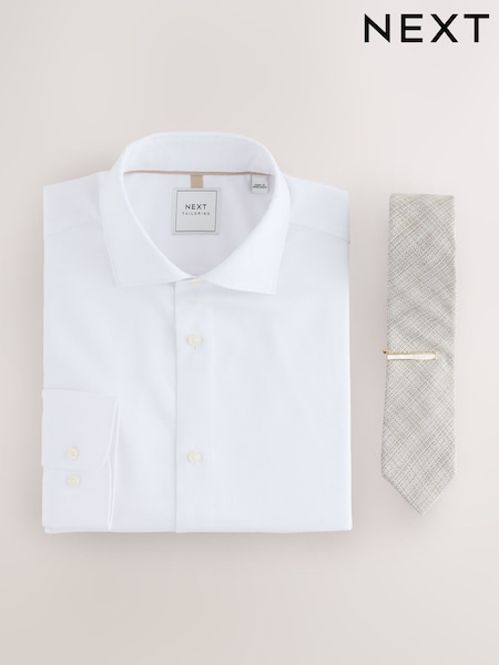 With/ Neutral Texture with Tie Clip Slim Fit Occasion Shirt And Tie (AN9053) | £40