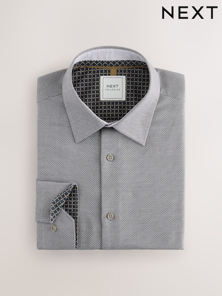 Charcoal Grey Texture Slim Fit Easy Care Textured Trimmed Shirt (AN9057) | £32