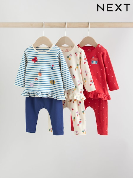 Red/Blue/Cream Long Sleeve Top And Leggings Set 6 Piece (0mths-3yrs) (AN9061) | £30 - £32