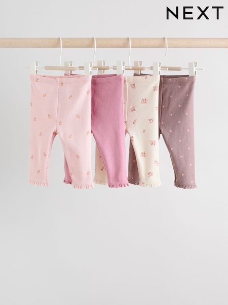 Pink/Brown/Heart Baby Leggings 4 Pack (0mths-2yrs) (AN9076) | £16 - £18