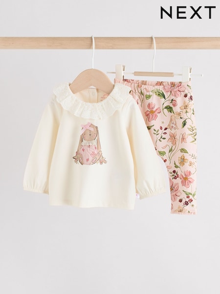White/Pink/Bunny/Floral Baby Long Sleeve Top and Leggings Set (AN9090) | £12 - £14
