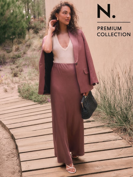Pink N.Premium Satin Midi Skirt with Linen (AN9215) | £58