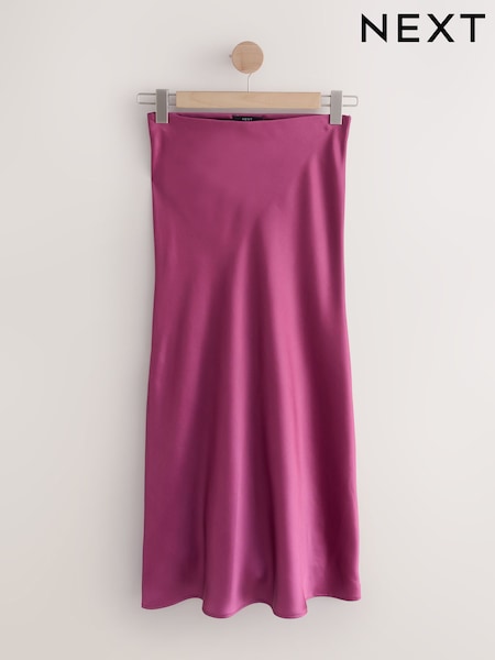 Burgundy Red Satin Midi Skirt (AN9416) | £32