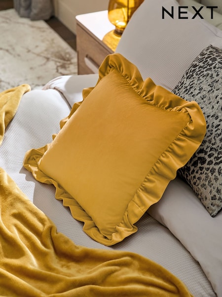 Ochre Yellow 50 x 50cm Matte Velvet Frill Edge Cushion (AN9474) | £12
