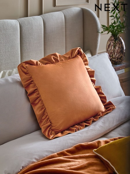 Orange 50 x 50cm Matte Velvet Frill Edge Cushion (AN9475) | £12