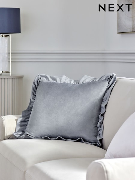 Charcoal Grey 50 x 50cm Matte Velvet Frill Edge Cushion (AN9476) | £12