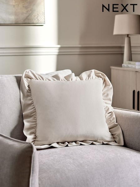Oatmeal 50 x 50cm Matte Velvet Frill Edge Cushion (AN9481) | £12