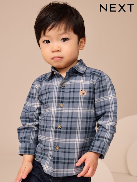 Blue Bear Check Long Sleeve Check Character Shirt (3mths-7yrs) (AN9527) | £12 - £14