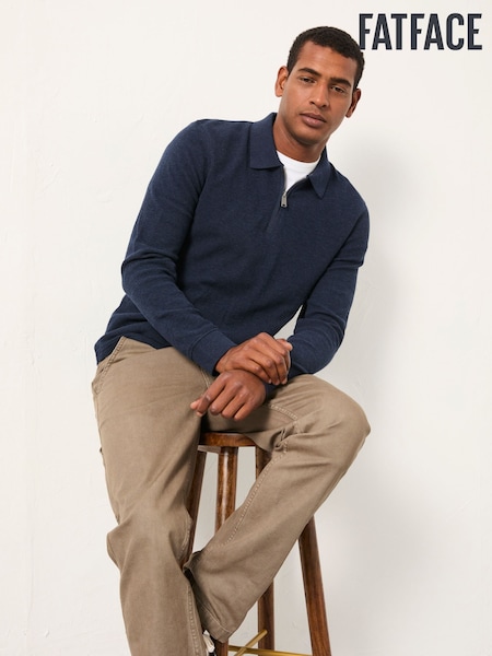 FatFace Shawford Navy Shawford Zip Neck Polo (AN9548) | £45