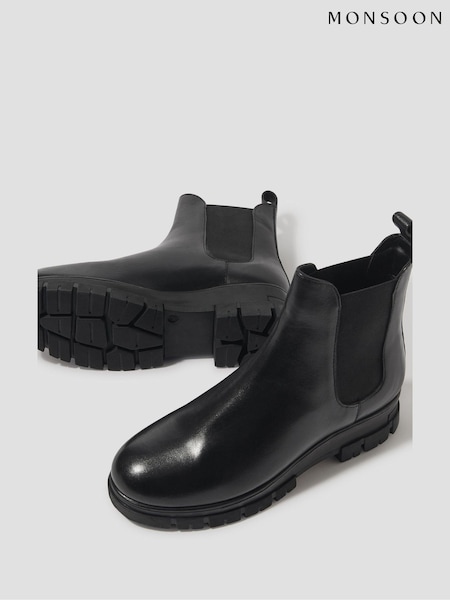 Monsoon Black Carrie Leather Chunky Chelsea Boots (AN9577) | £79