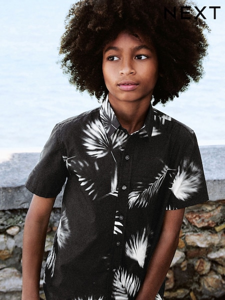 Black/ Off White Short Sleeve Printed Shirt (3-16yrs) (AN9654) | £13 - £18
