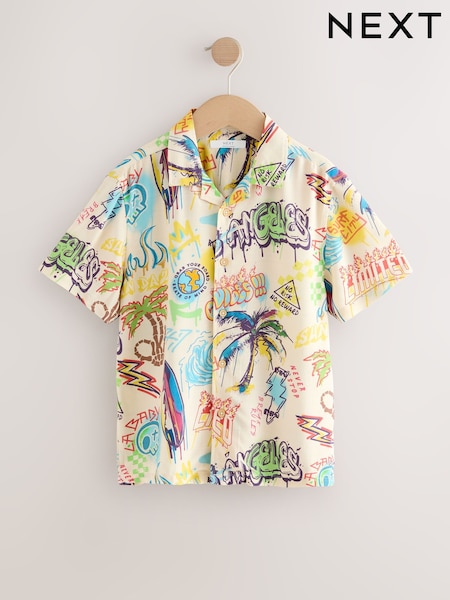 Ecru Graffitti Short Sleeve Printed Shirt (3-16yrs) (AN9657) | £0