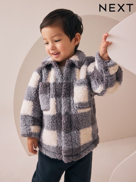 Grey Checkerboard Borg Fleece Shacket (3mths-7yrs) (AN9667) | £17 - £19