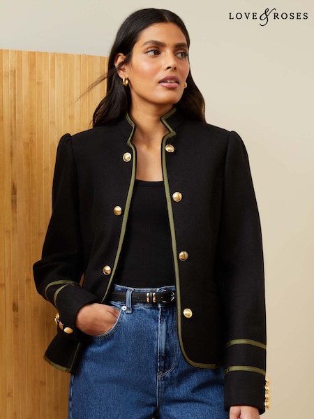 Love & Roses Black Tipped Military Shorts Jacket (AN9724) | £70