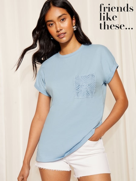 Friends Like These Blue Short Sleeve Crochet Pocket T-Shirt (AN9796) | £19