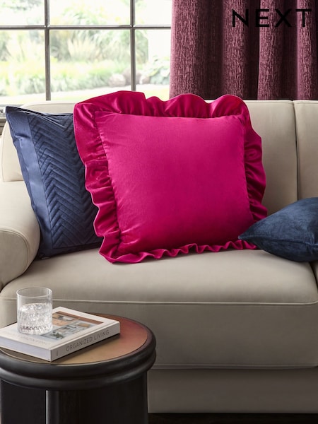Fuchsia Pink 50 x 50cm Matte Velvet Frill Edge Cushion (AN9894) | £12