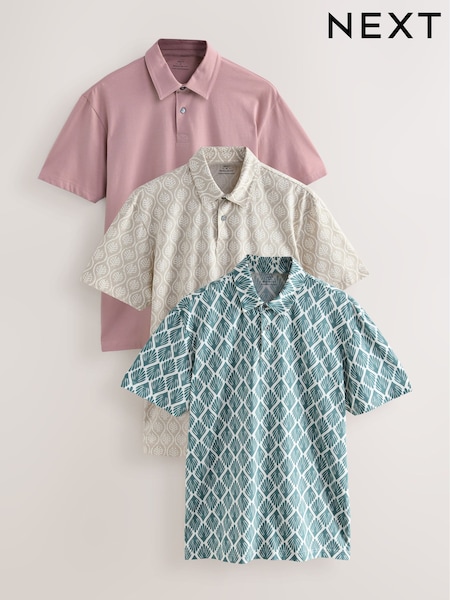 Dusky Stamp Pattern Regular Fit Short Sleeve Jersey Polo Shirts 3 Pack (AN9903) | £48