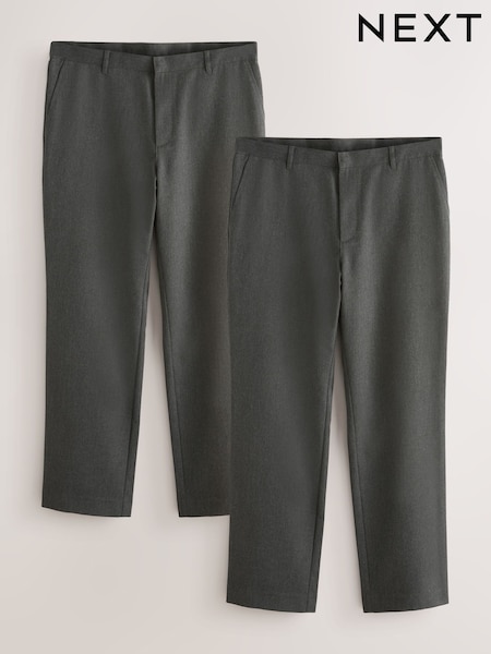 Grey Regular Fit Regular Fit Plain Front Smart Trousers 2 Pack (AN9916) | £42