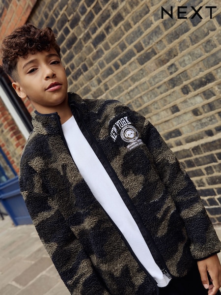 Khaki Camo Borg Fleece Camo Bomber Shacket (3-16yrs) (AN9930) | £25 - £30