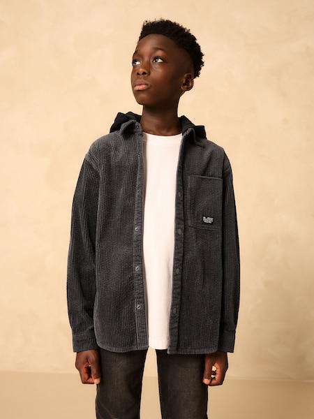 Charcoal Grey Corduroy Hooded Overshirt (3-16yrs) (AN9945) | £24 - £29