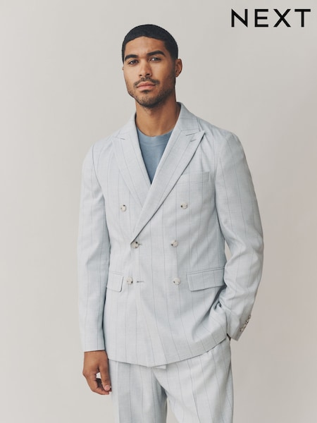 Light Grey Double Breasted Wide Stripe Suit Jacket (AN9952) | £99