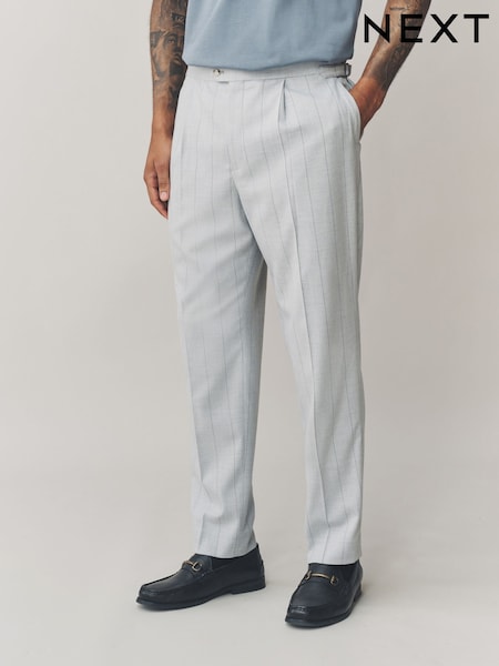 Light Grey Tailored Fit Wide Stripe Suit Trousers (AN9953) | £50