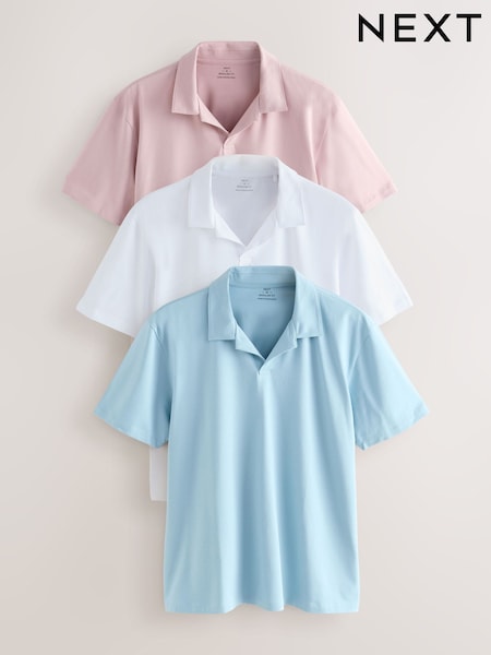Pink / White / Blue Short Sleeve Cuban Collar Polo Shirts 3 Pack (AN9957) | £40