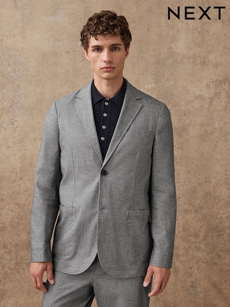 Grey Slim Fit Herringbone Texture Suit Jacket (AN9967) | £99