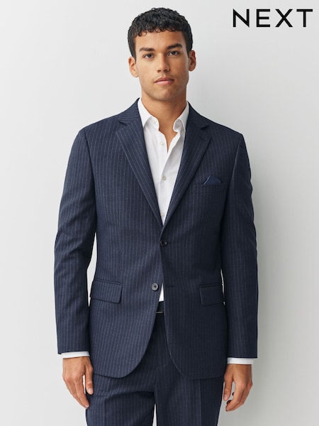 Navy Striped Muscle Fit Motionflex Stretch Suit Jacket (AN9968) | £104