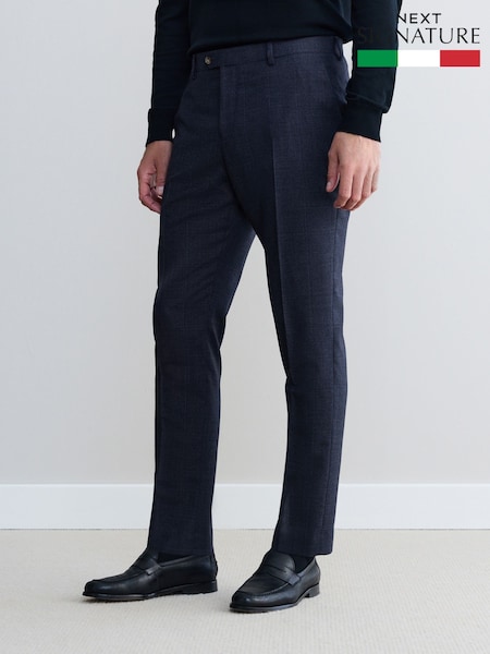 Navy Signature Marzotto Italian Check Fabric Suit Trousers (AN9984) | £110